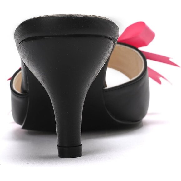 ⚡Women's Black Kitten Low Heels Mules Sandals Cute Bowknot Open Toe Slip On - Picture 9 of 9